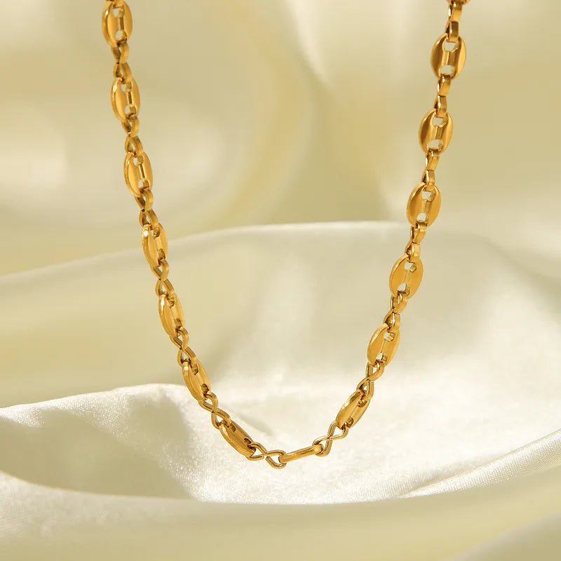 Pig Nose Necklace Casual Style Coffee Beans 304 Stainless Steel 18K Gold Plated Plating Coffee Bean Chain Jewelry