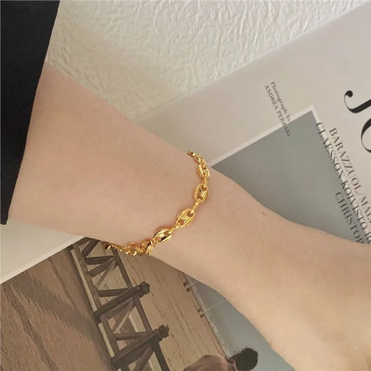 Pig Nose Bracelet Casual Style Coffee Beans 304 Stainless Steel 18K Gold Plated Plating Coffee Bean Chain Jewelry