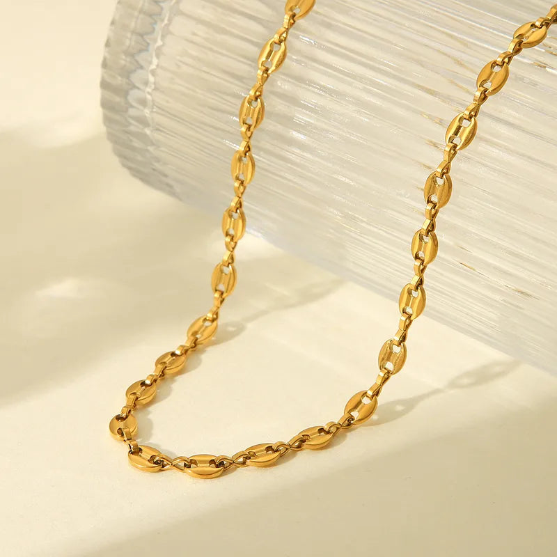 Pig Nose Necklace Casual Style Coffee Beans 304 Stainless Steel 18K Gold Plated Plating Coffee Bean Chain Jewelry