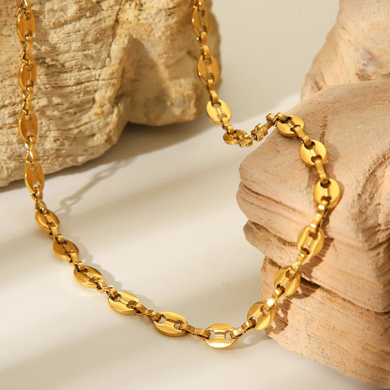 Pig Nose Bracelet Casual Style Coffee Beans 304 Stainless Steel 18K Gold Plated Plating Coffee Bean Chain Jewelry