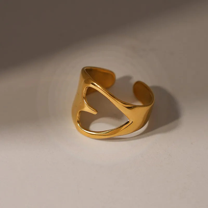 Hollow Hole Heart Shape Style 304 Stainless Steel 18K Gold Plated Open Ring