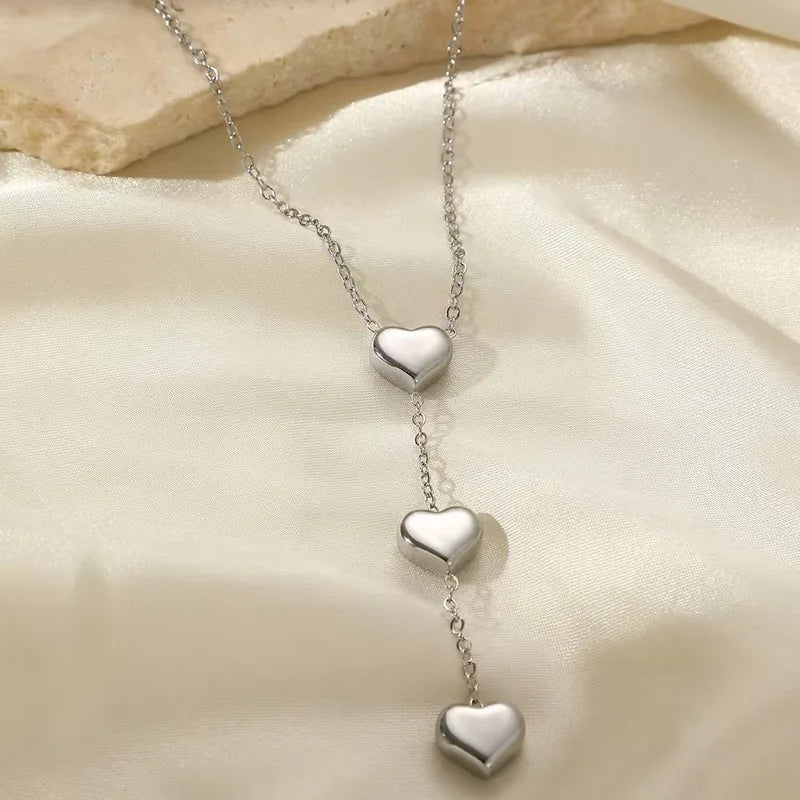 Cute Sweet Heart Shape Titanium Steel Silver Pendant Necklace