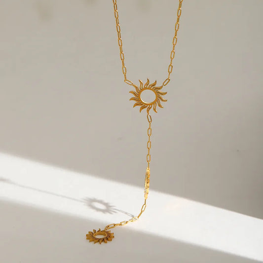 Sunny Flame Elegant Cute Geometric Sun 304 Stainless Steel 18K Gold Plated Plating Paperclip Chain Multi Charms Necklace