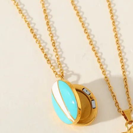 Oval Split Elegant Cute Romantic Geometric Oval Heart Shape 304 Stainless Steel 18K Gold Plated Epoxy Plating Cable Chain Pendant Necklace Locket Necklace