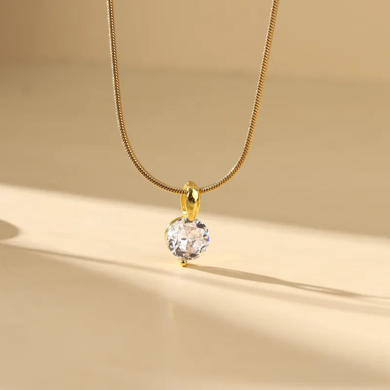 Elegant Glam Luxurious Gold Stainless Steel Zircon 18K Gold Plated Plating Inlay Pendant Necklace