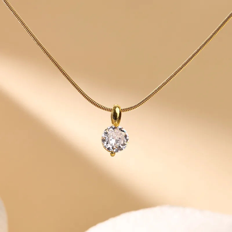 Elegant Glam Luxurious Gold Stainless Steel Zircon 18K Gold Plated Plating Inlay Pendant Necklace