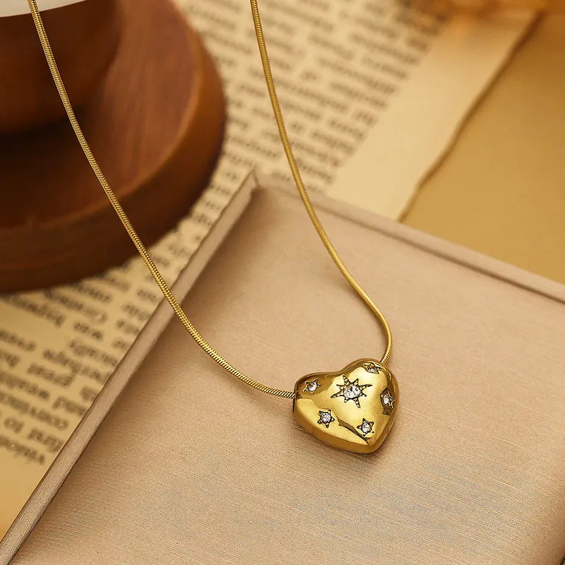 Elegant Hawaiian Modern Style Star Heart Shape 304 Stainless Steel Zircon 18K Gold Plated Inlay Necklace