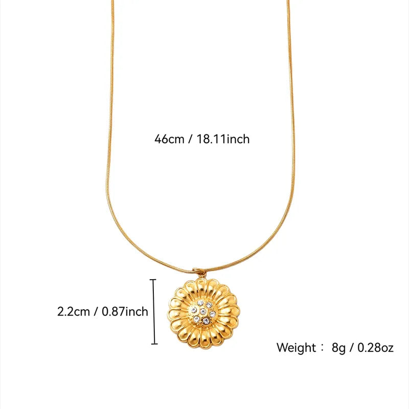 Pollen Flower Elegant 304 Stainless Steel 18K Gold Plated Cable Chain Pendant Necklace