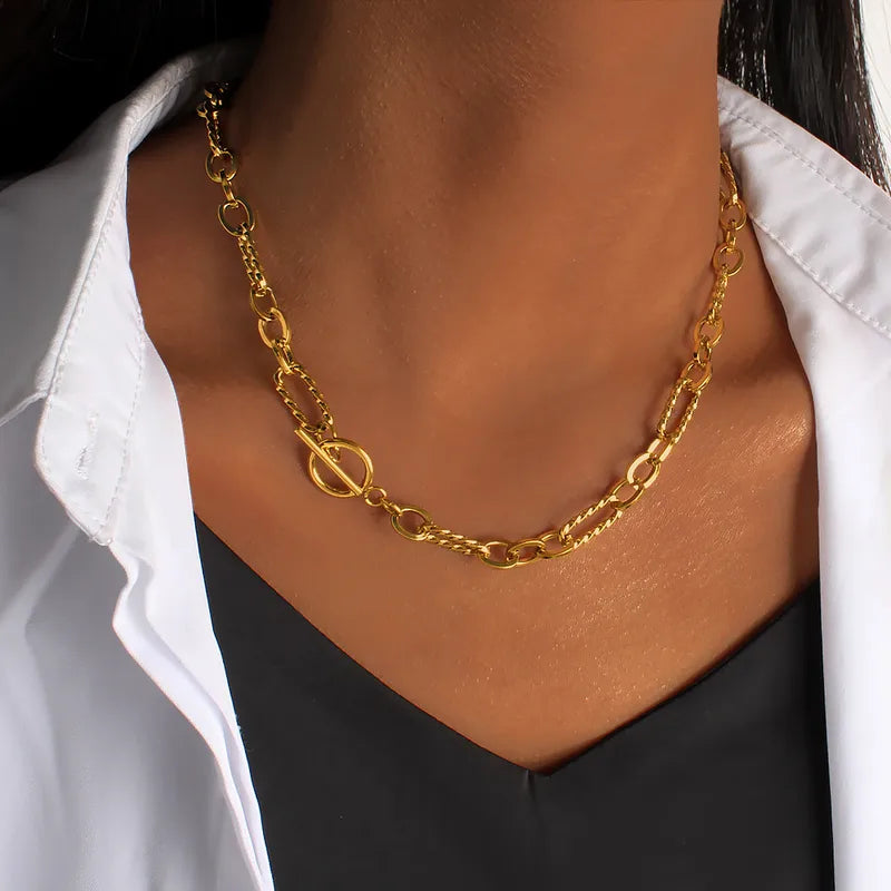Rope Oval 304 Stainless Steel 18K Gold Plated Handmade Chain Necklace