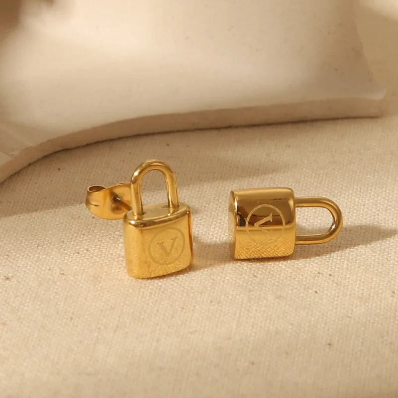 Ear Studs Commute Lock 304 Stainless Steel 18K Gold Plated