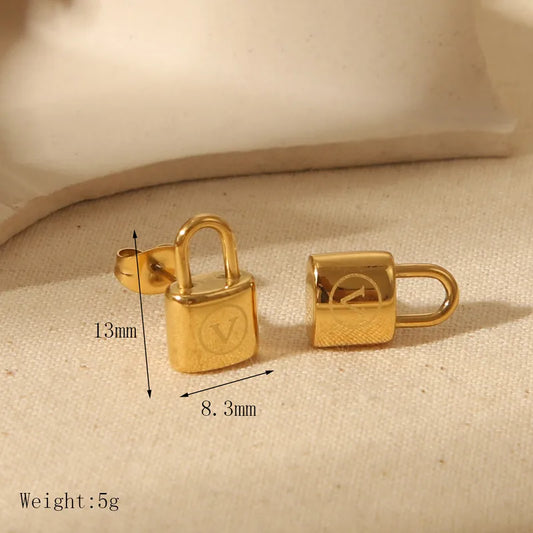 Ear Studs Commute Lock 304 Stainless Steel 18K Gold Plated