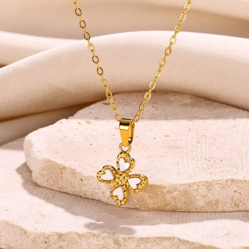 Elegant Romantic Sweet Four Leaf Clover 304 Stainless Steel Arylic 18K Gold Plated Plating