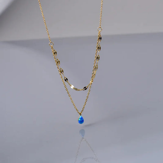 Blue Drop Rhinestone Elegant Simple Double Chain Style 304 Stainless Steel 18K Gold Plated Plating Inlay Coffee Bean Link Chain Cable Chain Necklaces