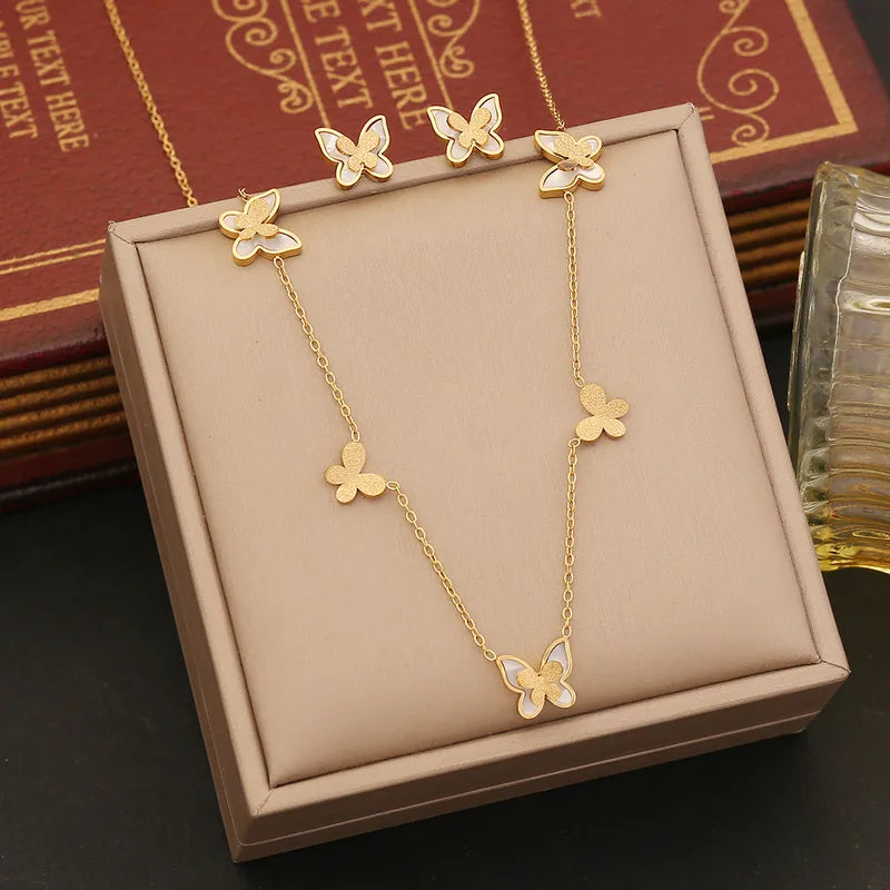 Butterfly Resin 304 Stainless Steel 18K Gold Plated Necklace and Earring