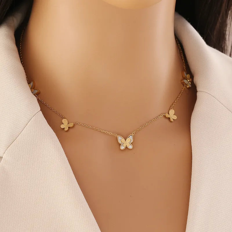 Butterfly Resin 304 Stainless Steel 18K Gold Plated Necklace and Earring