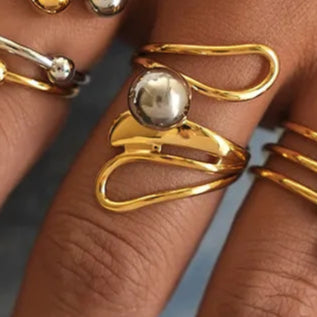 Single Silver Ball Ring Geometric 304 Stainless Steel 18K Gold Plated Mixed Metal Rings