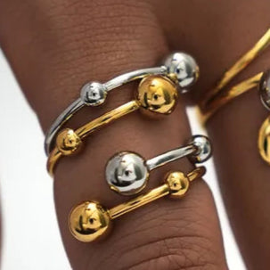 Multi-Ball Gold and Silver Jewelry ring 304 Stainless Steel 18K Gold Plated Mixed Metal Rings