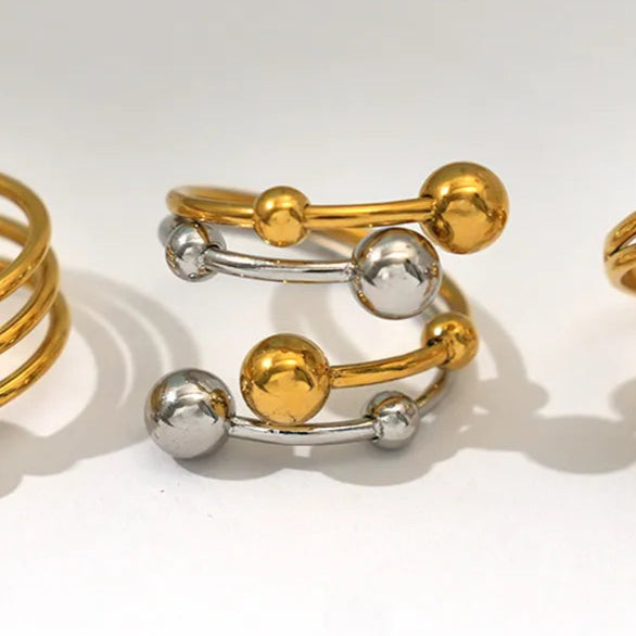Multi-Ball Gold and Silver Jewelry ring 304 Stainless Steel 18K Gold Plated Mixed Metal Rings
