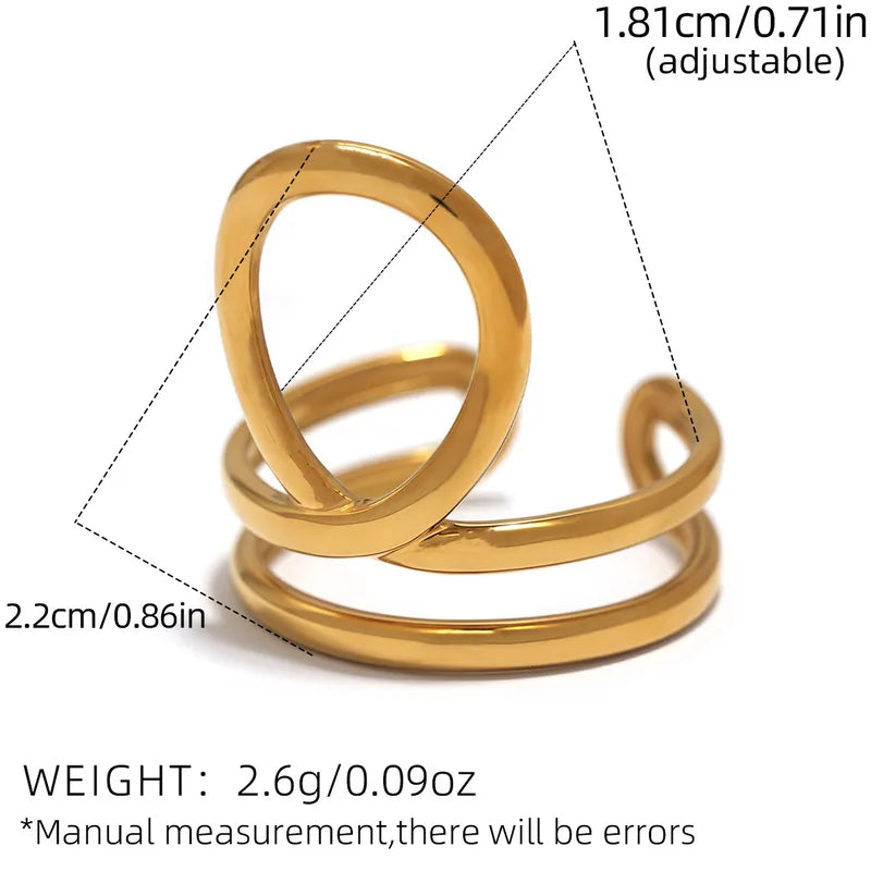 Oval Loop Style Geometric 304 Stainless Steel 18K Gold Plated Geometric Open Ring