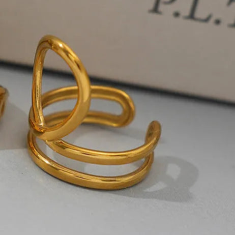 Oval Loop Style Geometric 304 Stainless Steel 18K Gold Plated Geometric Open Ring