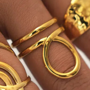 Oval Loop Style Geometric 304 Stainless Steel 18K Gold Plated Geometric Open Ring