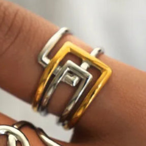 Multicolor Corner Loop Simple Style Geometric 304 Stainless Steel 18K Gold Plated Geometric Open Ring