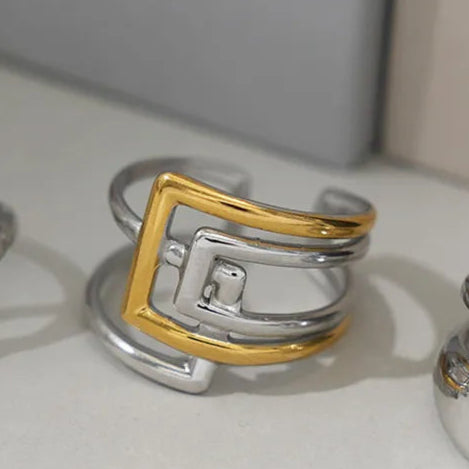 Multicolor Corner Loop Simple Style Geometric 304 Stainless Steel 18K Gold Plated Geometric Open Ring