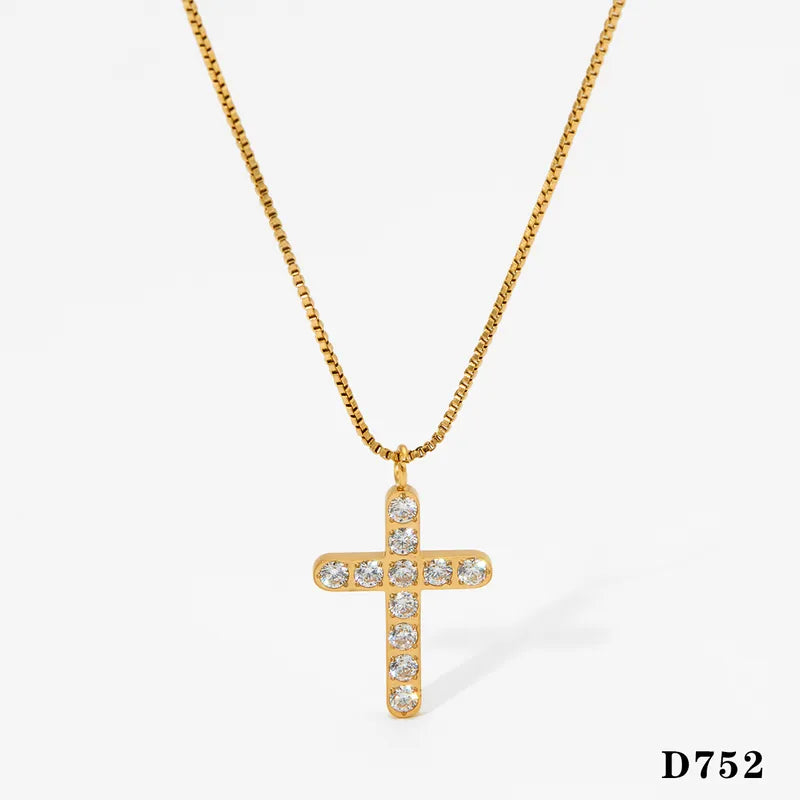 Silver Cross 304 Stainless Steel 16K Gold Plated White Gold Plated Necklace