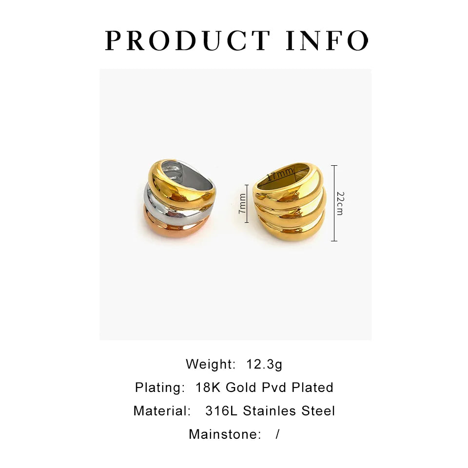 Nordic Style Exaggerated Color Block 316 Stainless Steel 18K Gold Plated Irregular Ring