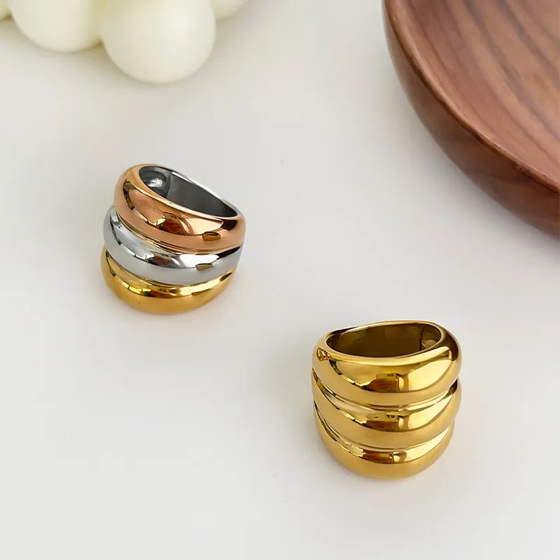 Nordic Style Exaggerated Color Block 316 Stainless Steel 18K Gold Plated Irregular Ring