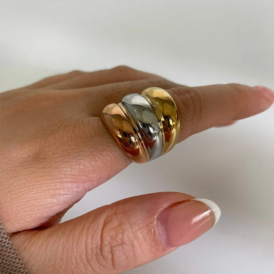 Nordic Style Exaggerated Color Block 316 Stainless Steel 18K Gold Plated Irregular Ring