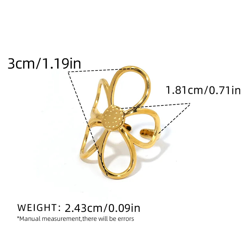Retro Flower band Ring 304 Stainless Steel 18K Gold Plated Open Rings