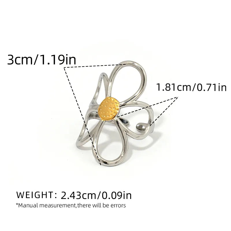 Retro Silver &amp; Gold Flower band Ring 304 Stainless Steel 18K Gold Plated Open Rings