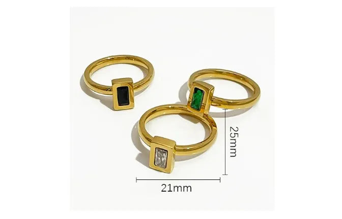 Diverse Selection Retro Square 304 Stainless Steel Zircon 18K Gold Plated Inlay Rings