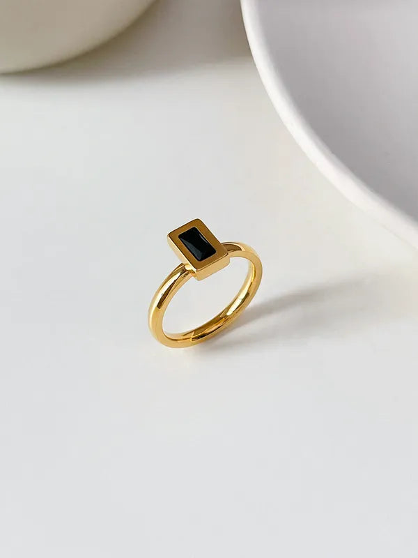 Diverse Selection Retro Square 304 Stainless Steel Zircon 18K Gold Plated Inlay Rings