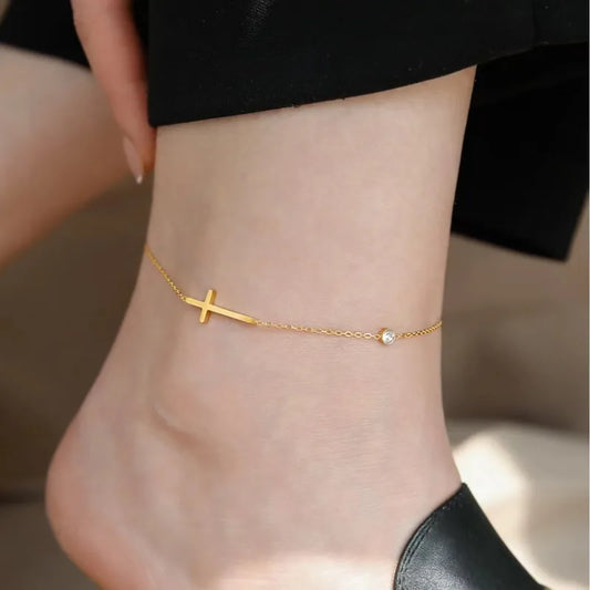 Simple Style Cross Titanium Steel Plating Anklet