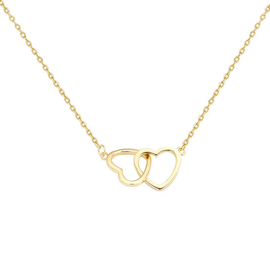 Double Heart Style 304 Stainless Steel 18K Gold Plated Plating Necklace