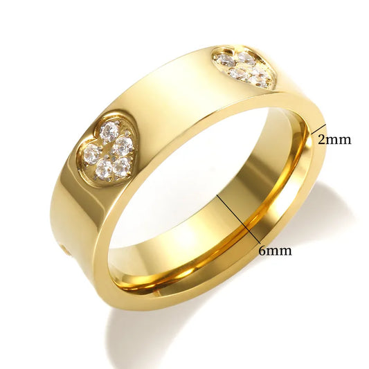 Hearted Shape Diamonds 304 Stainless Steel Zircon Inlay Rings