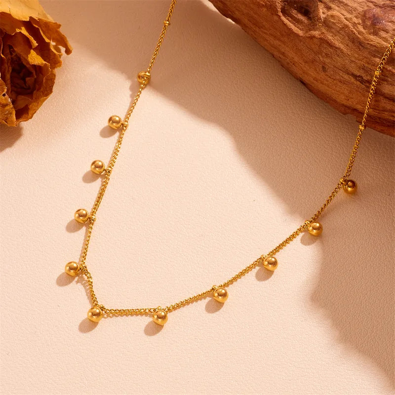 Titanium Steel Gold Rhinestones Balls 18K Gold Plated Inlay Necklace Set