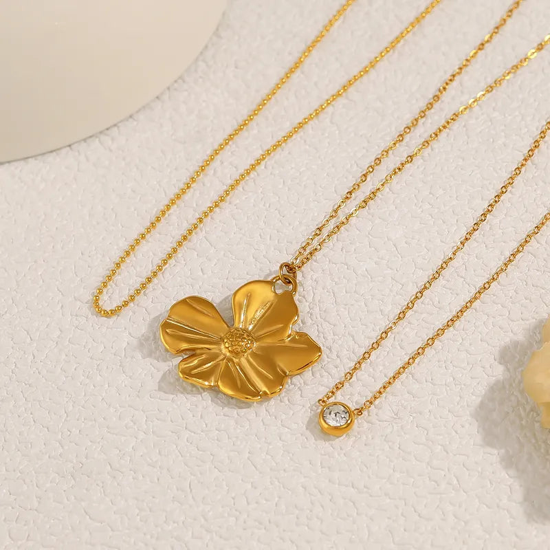 Pollen Flower Modern Style 304 Stainless Steel 18K Gold Plated Plating Pendant Necklace