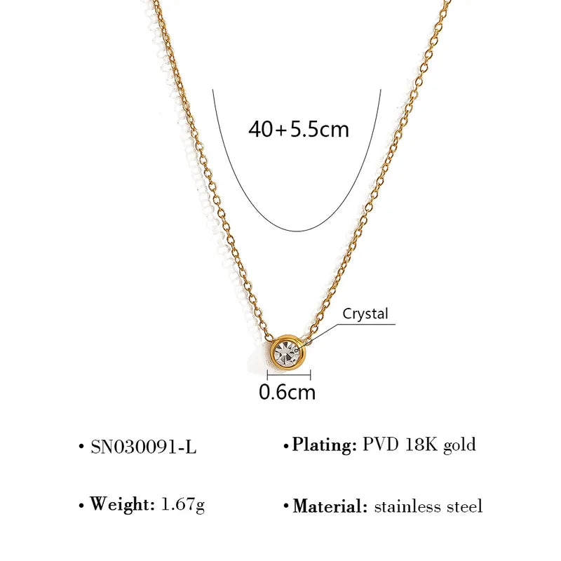 Single Diamond Stone Pendant 304 Stainless Steel 18K Gold Plated Plating Cable Chain Pendant Necklace