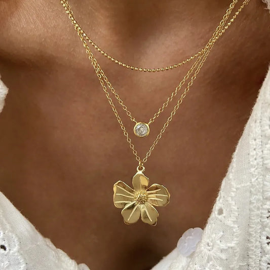 Pollen Flower Modern Style 304 Stainless Steel 18K Gold Plated Plating Pendant Necklace