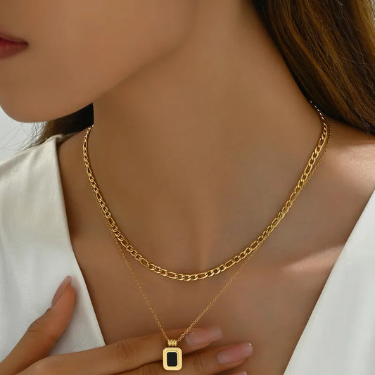 Roman Numeral Vintage Style Geometric 304 Stainless Steel Acrylic 18K Gold Plated Cuban Link Chain Curb Chain Cable Chain Jewelry Set