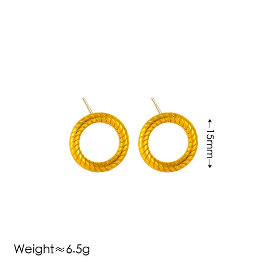 Rope Round 304 Stainless Steel 18K Gold Plated Earrings