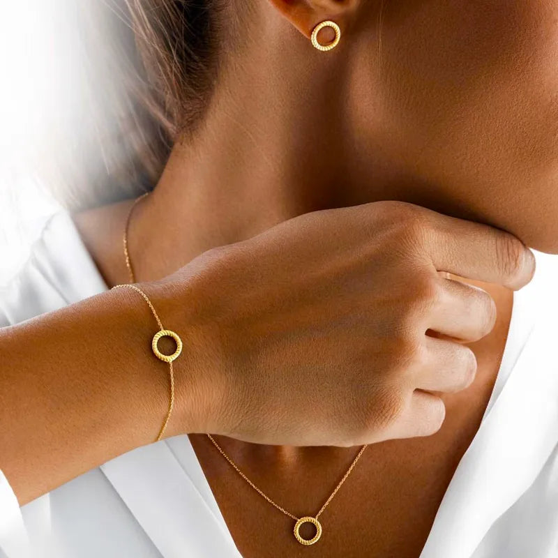 Rope Round Circle 304 Stainless Steel 18K Gold Plated Bracelet
