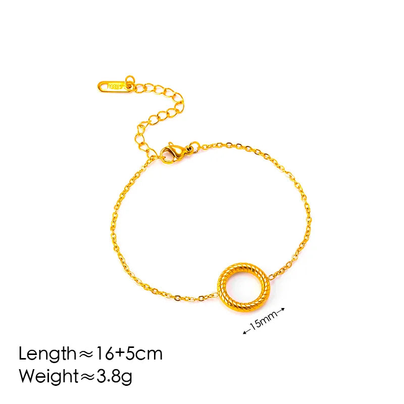 Rope Round Circle 304 Stainless Steel 18K Gold Plated Bracelet