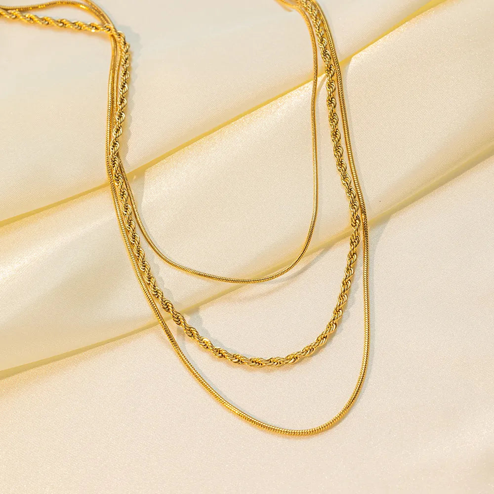 Rope Titanium Steel Plating 18k Gold Plated Three Layer Necklace