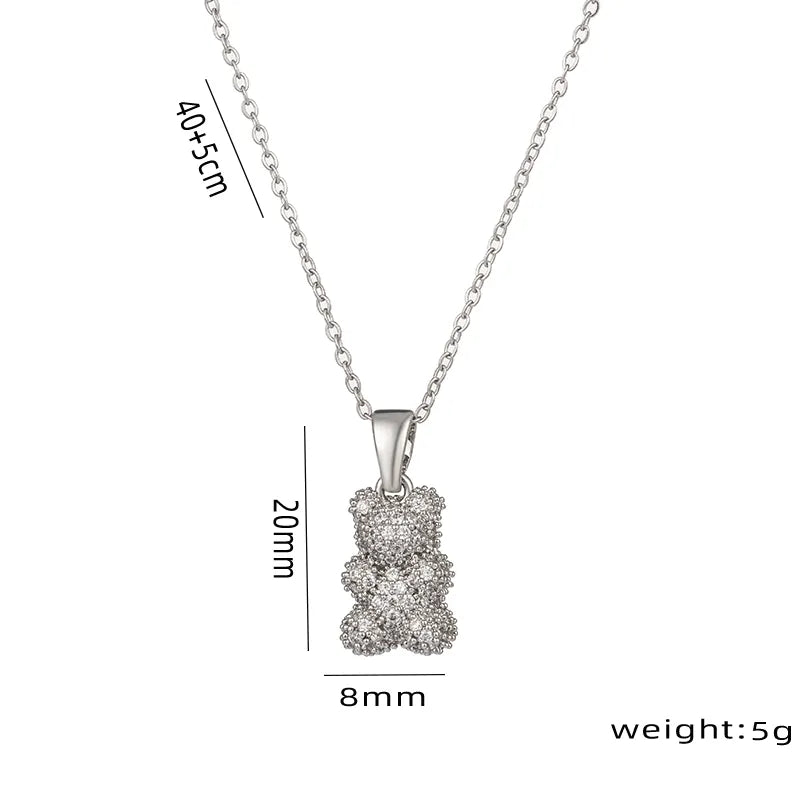 Dazzle Bear Stainless Steel Plating Inlay Zircon Pendant Necklace