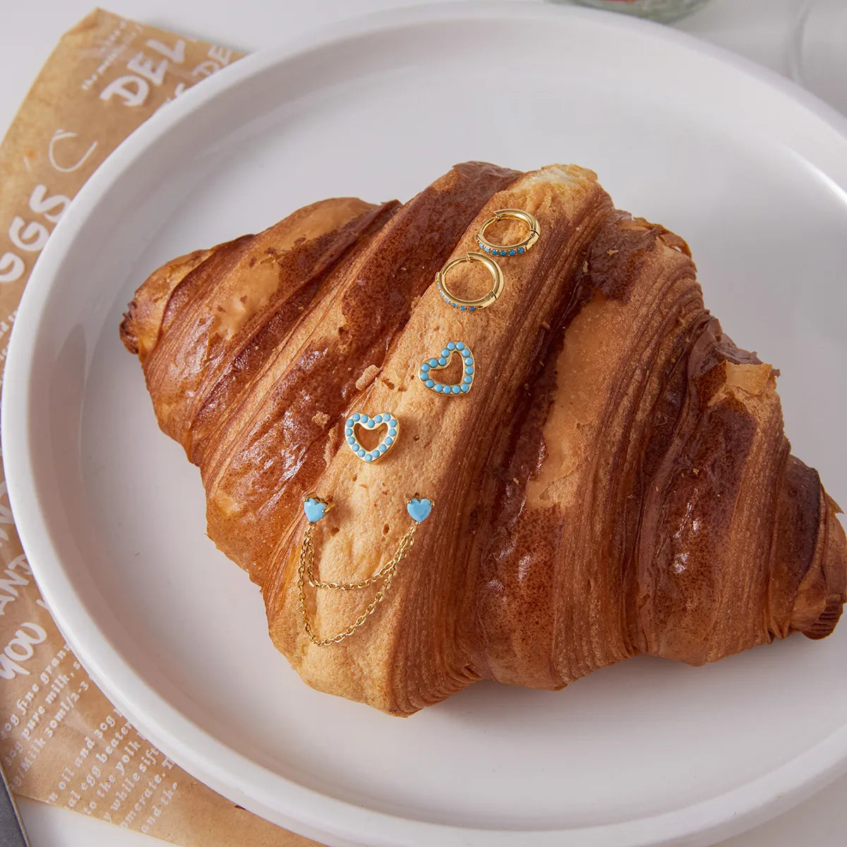 18K Gold Stainless Steel Turquoise + Zircon 3 Pairs Earring