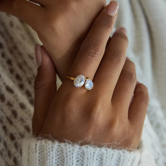 Double Zirconia 18K Gold Plated 304 Stainless Steel Ring